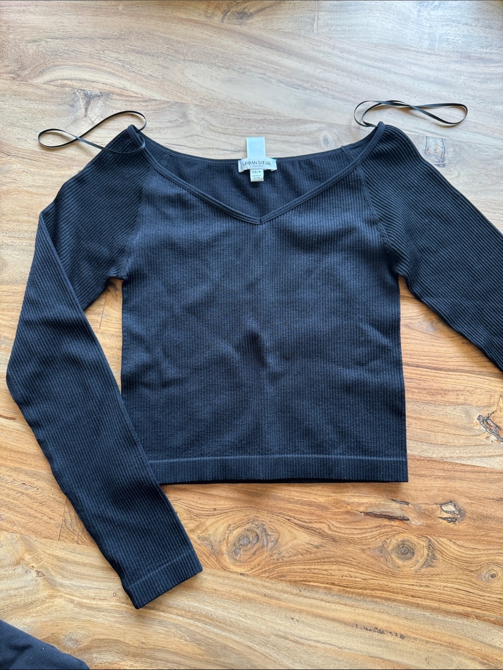 REVOLVE Black Ribbed Long Sleeve V-Neck Top
